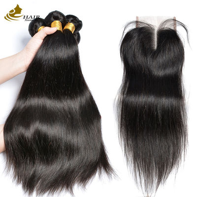 qualidade 100 cabelos virgens não processados, feixes de cabelo humano, cor natural, fios de cabelo liso com fecho fábrica